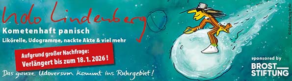Banner zur Ausstellung von Udo Lindenberg in der LUDWIGGALERIE Schloss Oberhausen