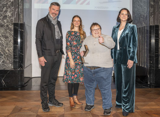 v.l. Andreas Bialas (Vizepräsident Kulturpolitische Gesellschaft), Romi Domkowsky (Stadt Oberhausen), Jochen Riemer (inklusiver Kulturexperte) und Bianca Mehanovic (Caritas)