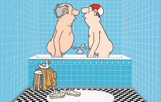 Zeichnung von Loriot: zwei Herren in der Badewanne (© Studio Loriot)