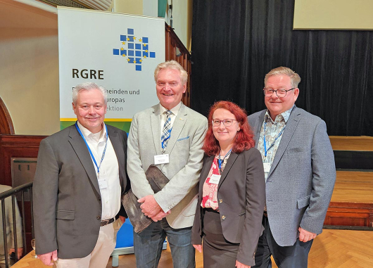 Mit dabei in Jena: Marc Hoff (FDP), Bürgermeister Manfred Flore (SPD), Marga Dresen (Büro für Interkultur), Bürgermeister Werner Nakot (CDU) (v.l.n.r.). (Foto: Stadt Oberhausen)
