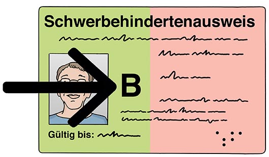 Bild zeigt einen Schwerbehindertenausweis mit einem schwarzen Pfeil