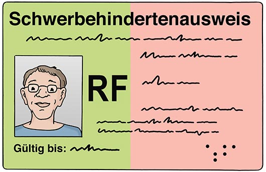 Bild zeigt Schwerbehindertenausweis mit Merk-Zeichen RF