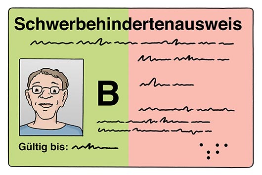 Schwerbehindertenausweis, Grafik: Lebenshilfe für Menschen mit geistiger Behinderung Bremen e.V. Illustrator Stefan Albers, Atelier Fleetinsel, 2013