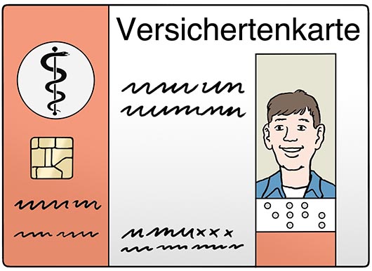 Versichertenkarte, Grafik: Lebenshilfe für Menschen mit geistiger Behinderung Bremen e.V. Illustrator Stefan Albers, Atelier Fleetinsel, 2013