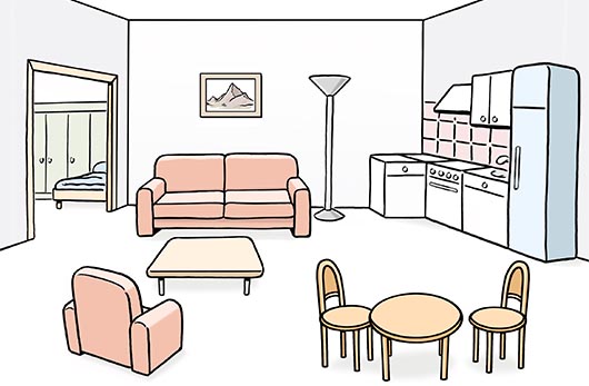 Wohnung, Grafik: Lebenshilfe für Menschen mit geistiger Behinderung Bremen e.V. Illustrator Stefan Albers, Atelier Fleetinsel, 2013